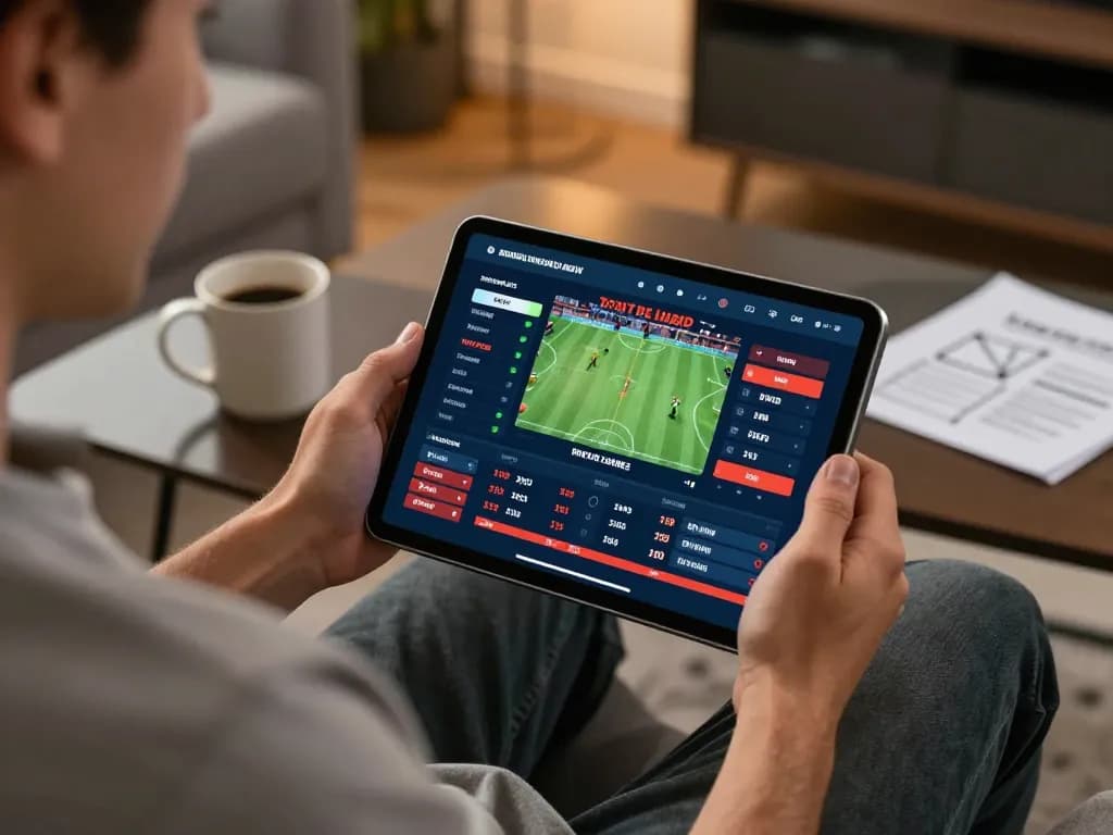 Player engages with GG88 sports betting app on tablet, showcasing modern gambling lifestyle.