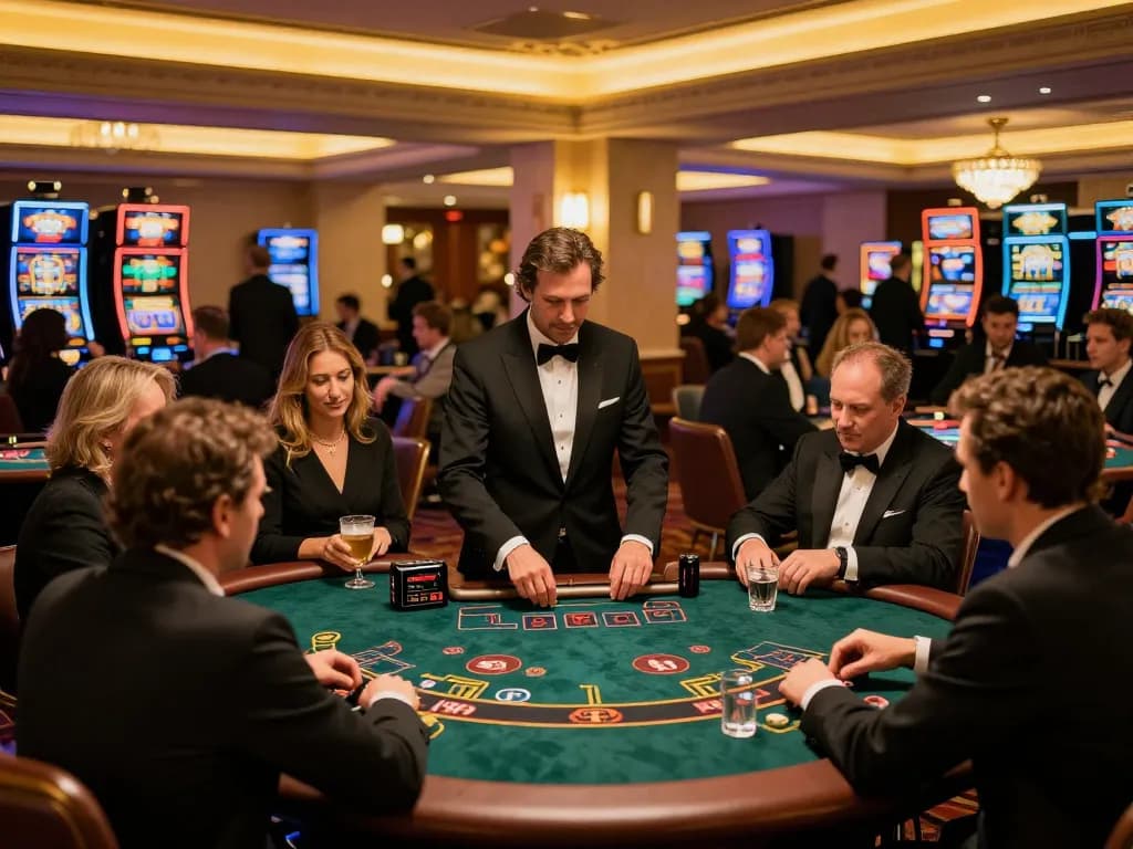 Players engaging in strategic blackjack gameplay at 8day casino floor with vibrant lighting.