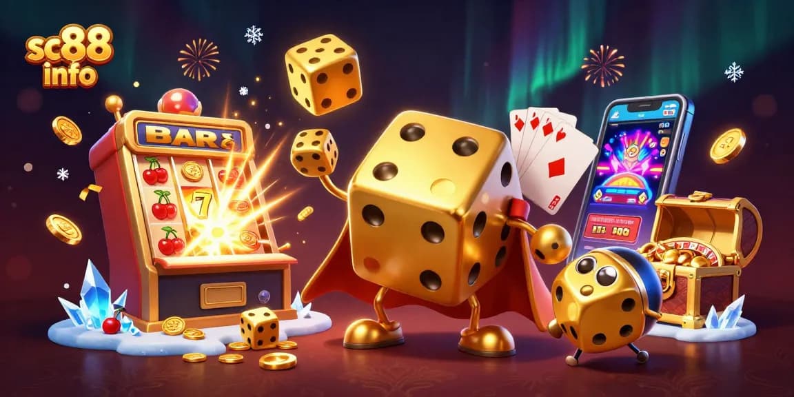 Juggle dice and spin slots in a vibrant sc88 info casino scene filled with excitement.