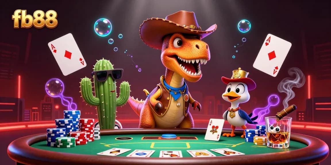Experience thrilling poker action with fb88 in this vibrant 3D casino scene.