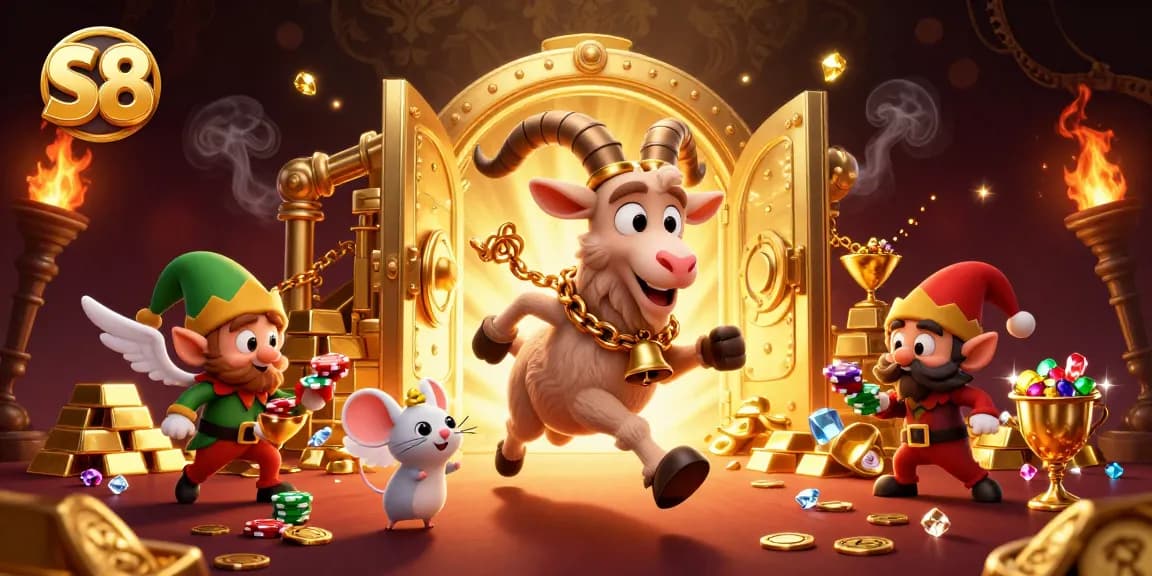 S8 players spin in vibrant action, chasing jackpots in an intricate casino scene.
