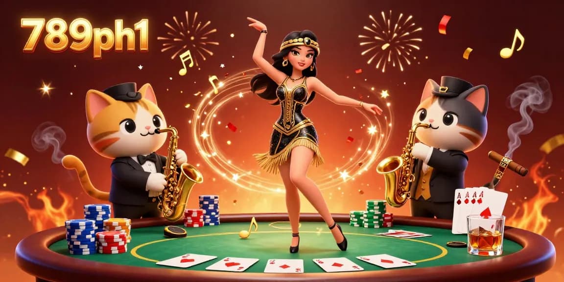 Experience thrilling gaming action with 789ph1, featuring a stunning dance amidst vivid casino elements and poker excitement.