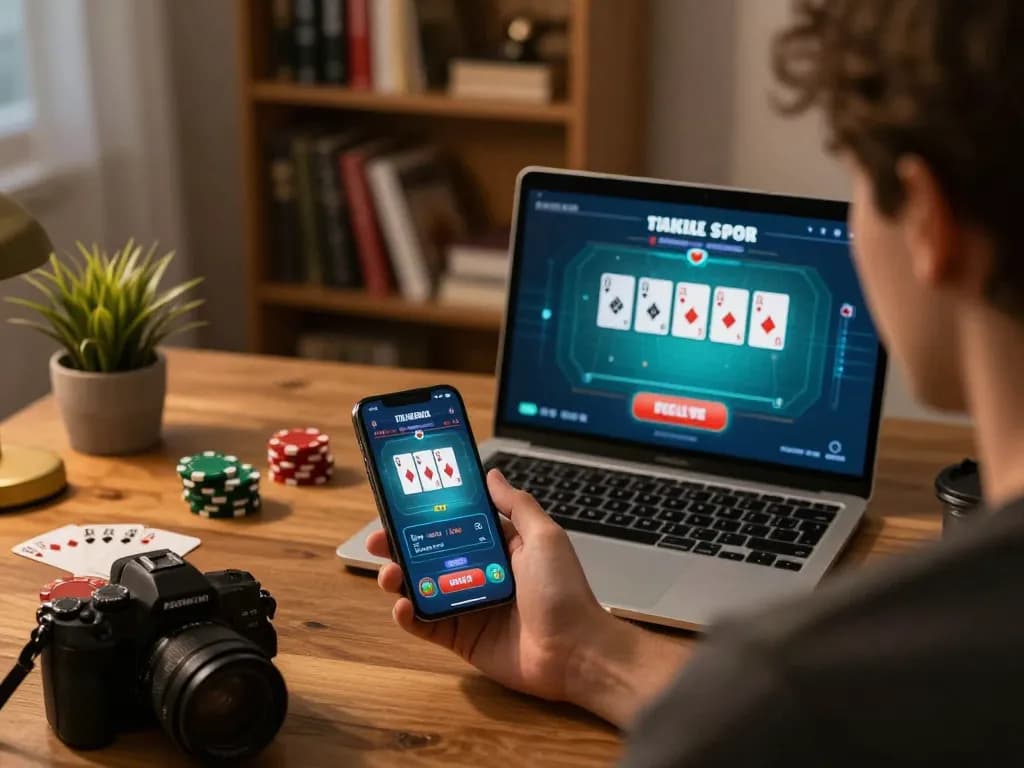 Engaging player using a 188bet app for strategic online poker gaming.