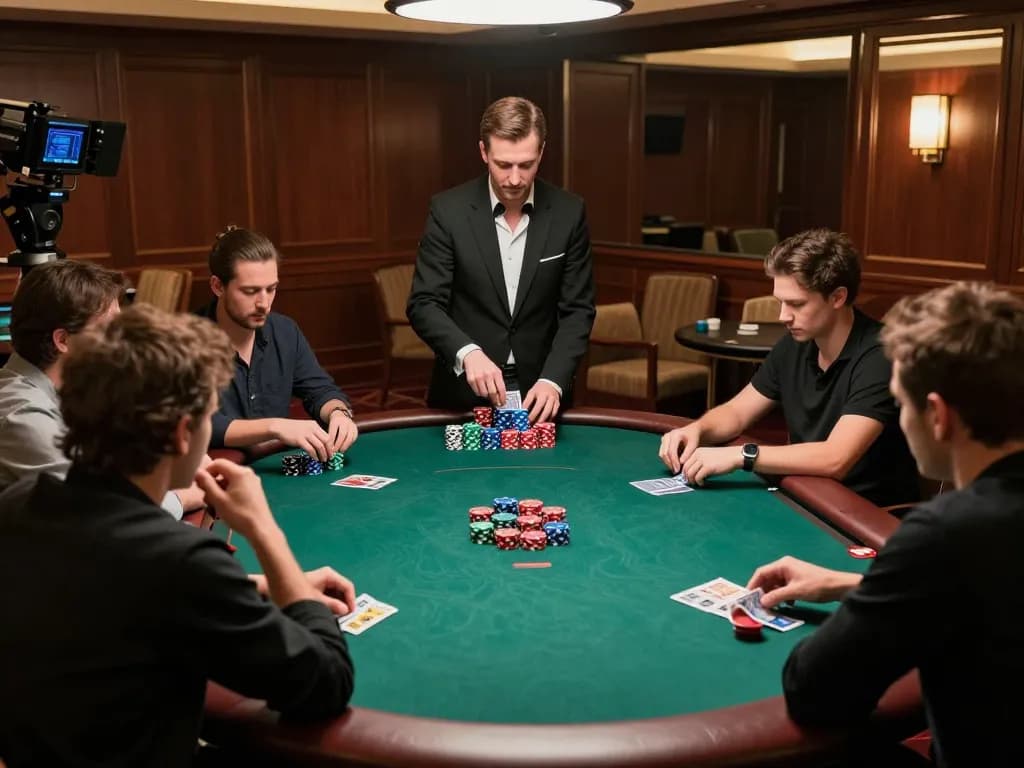 Players strategizing in a high-stakes poker game at 789win casino, showcasing intense gameplay.