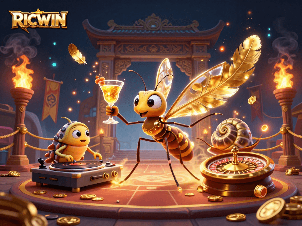 Join the excitement of RICWIN with a vibrant 3D casino scene alive with rich gaming elements.