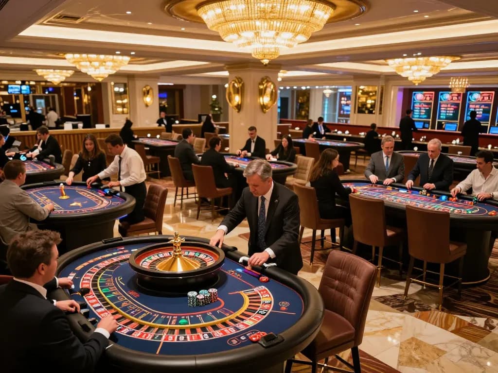 Players strategizing at a TR88 roulette table in an upscale casino environment, vibrant atmosphere and dynamic gameplay