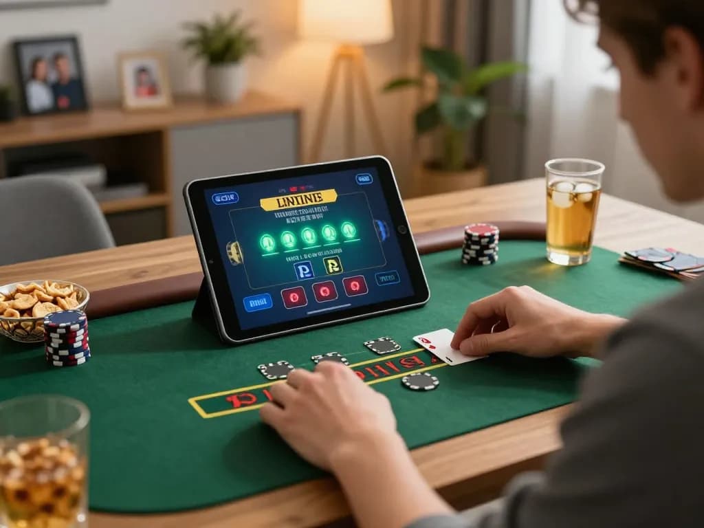 Engaging player at https://rr88.auction/ enjoying live blackjack on a tablet at home, showcasing casual gaming