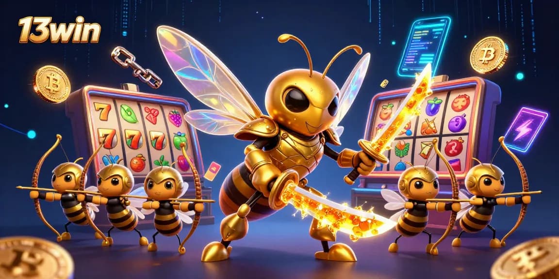 Engage with thrilling moments at 13win as you spin the slot reels with vibrant gold and colors.