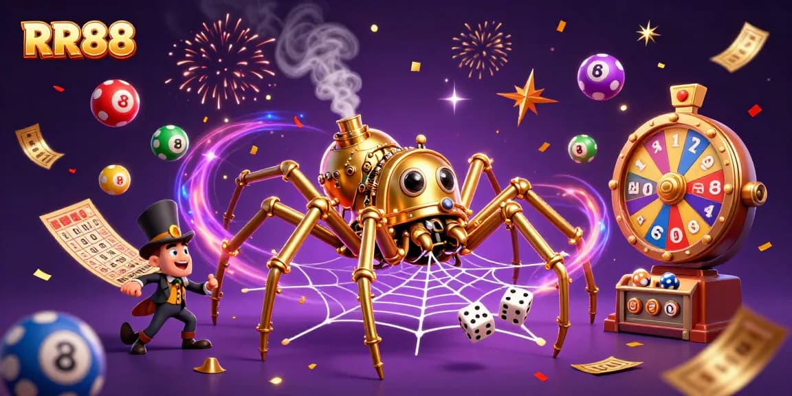 Spin big wins at RR88 with our colorful, dynamic 3D casino illustration showcasing excitement in gaming.