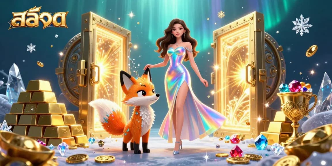Engage with alluring สล็อต gaming visuals featuring a dynamic scene of wealth and vibrant characters.