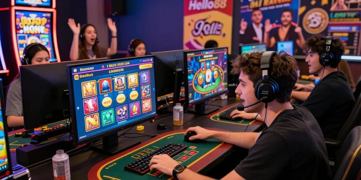 Engaged players enjoying various games on Hello88's online gaming platform, showcasing excitement and community.