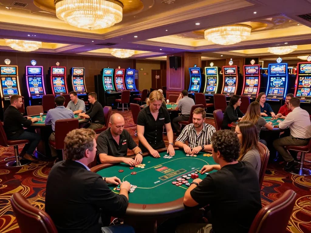 Players engaged in strategic poker games at go8 casino, showcasing lively atmosphere.
