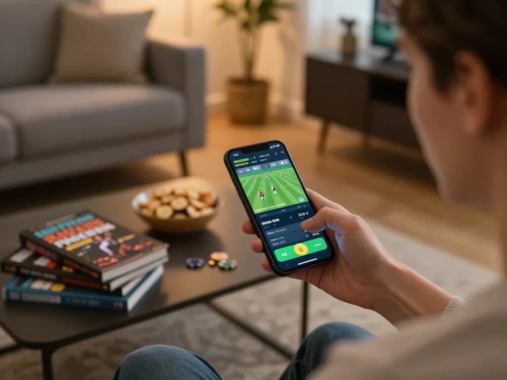 Engaging in sports betting on smartphone at home with 789betgo app showcasing betting options