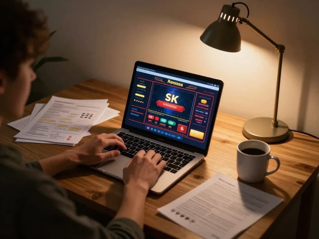 Player enjoying online casino gaming at XX88 with strategic notes and cozy atmosphere.