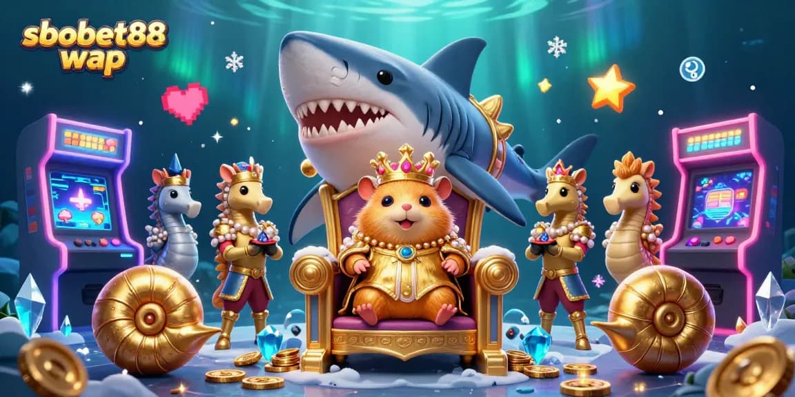 Enhance your betting experience with sbobet88 wap, featuring a cartoon hamster king and colorful gaming elements.