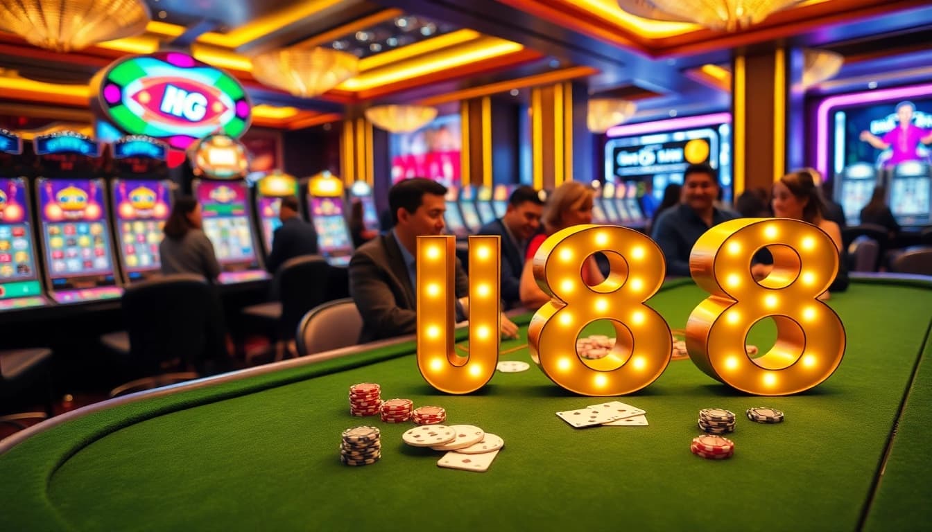 Experience the thrill of U88 at a vibrant casino table with exciting gaming elements.