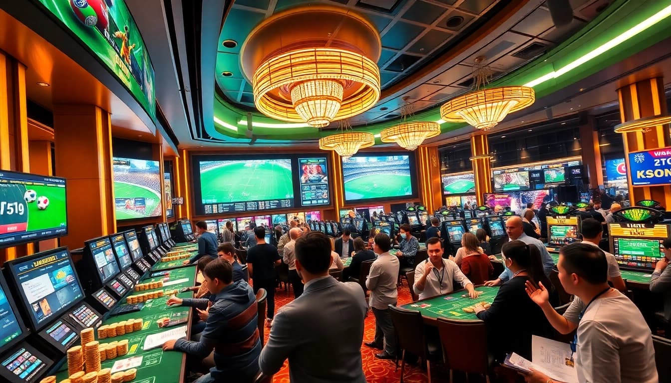 Gambling excitement with tỷ lệ kèo prominently displayed at a sophisticated sportsbook.