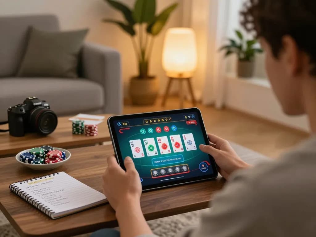 Engaging in live dealer games at luck8 from a cozy home setup with strategic notes