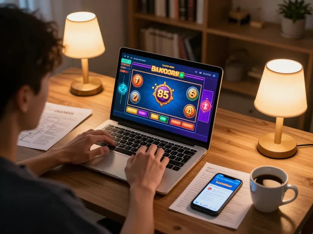 Player enjoying casino games on luck8biz app, showcasing strategic gameplay at home.