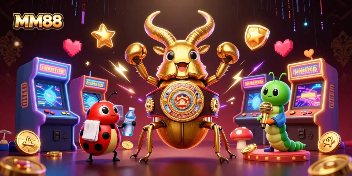 Experience the excitement of MM88 with a colorful gambling scene featuring dynamic characters and engaging game elements.