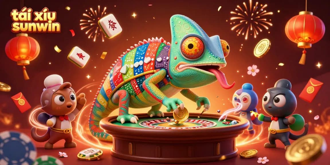 Experience tài xỉu sunwin with vibrant casino elements and festive atmosphere in this dynamic illustration.
