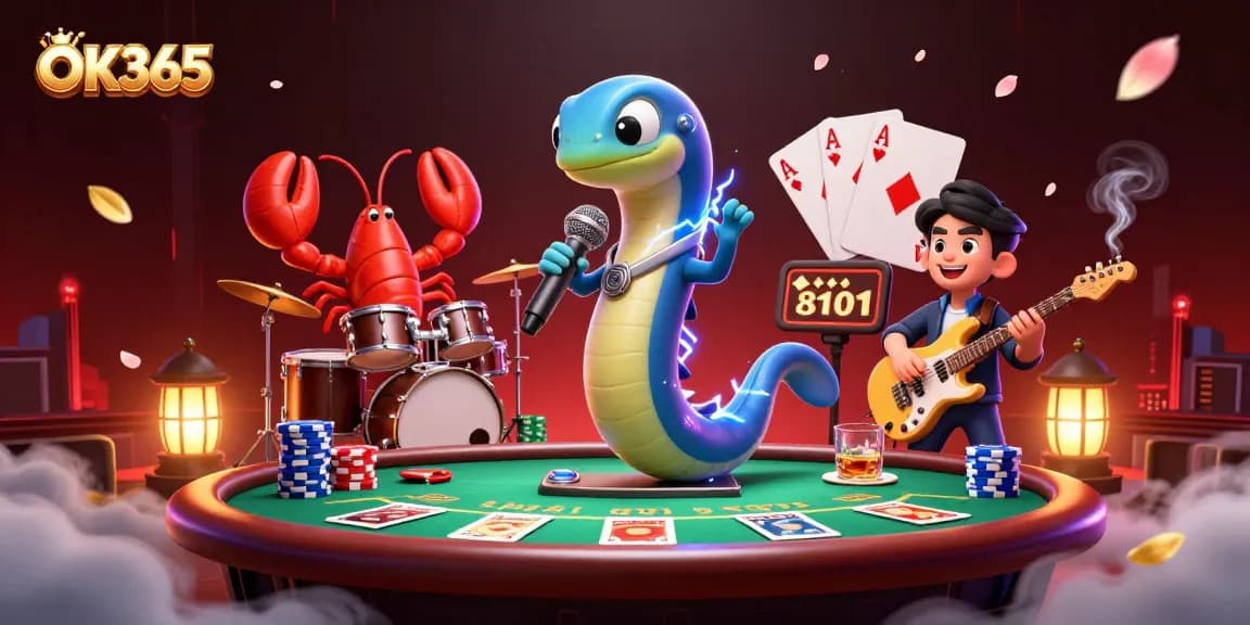 Join the electrifying entertainment at OK365's underwater casino stage featuring lively characters and vibrant gaming elements.