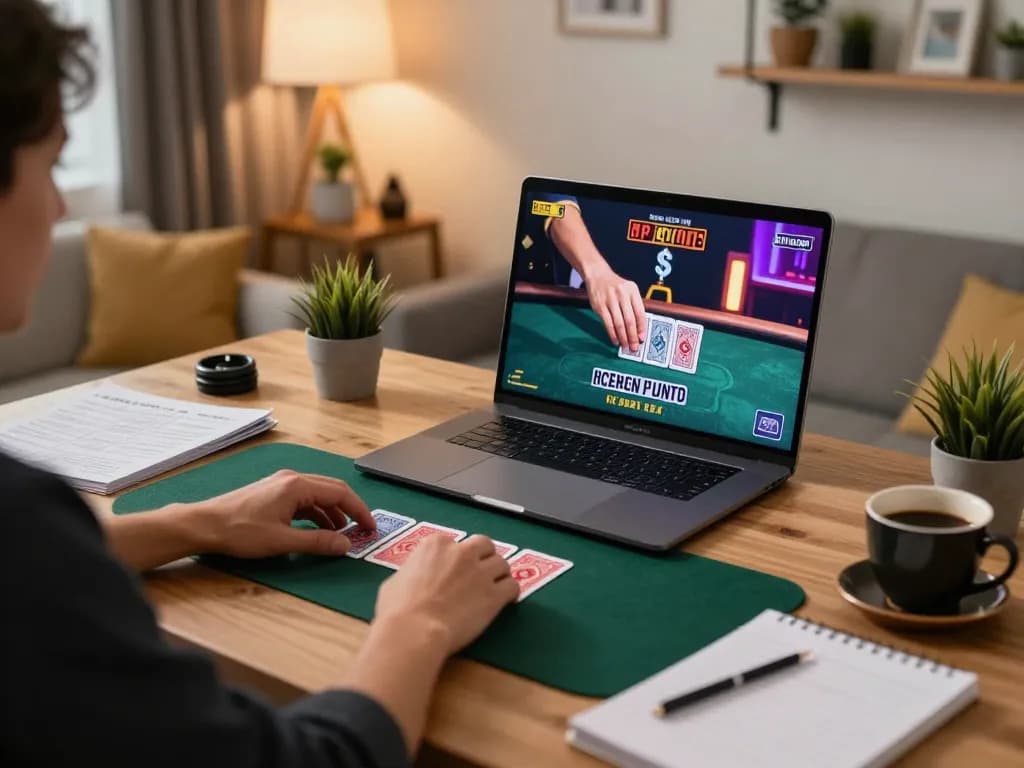Engaging with 789BET live dealer games in a modern home setup, showcasing strategic gameplay.