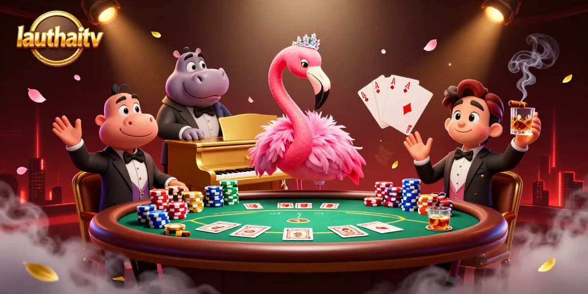 Engage in live gambling action as lauthaitv showcases a vibrant casino scene with dynamic poker elements