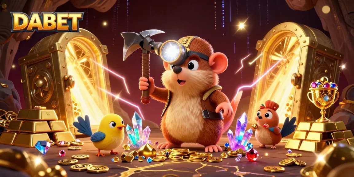DABET is a thrilling online gaming hub showcasing rich treasures and vibrant casino elements in an engaging scene.