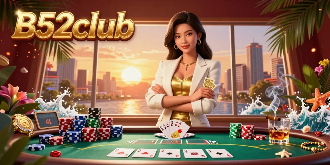 B52club offers thrilling poker experiences with dynamic gameplay and luxurious ambiance in a captivating illustration.
