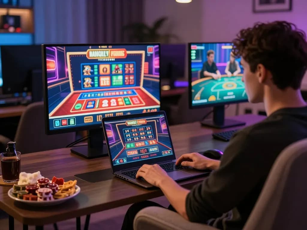 Player enjoying online gambling at Au88 with vibrant game displays and cozy atmosphere