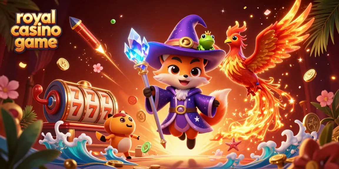 Engage in the royal casino game with mystical creatures amidst vibrant 3D casino elements and magical effects