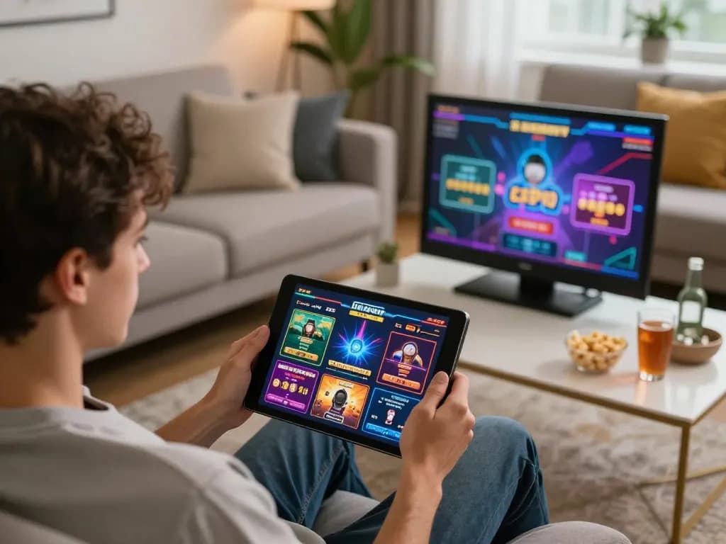 Player enjoying strategic gameplay at bl555 online casino on tablet in cozy home setting