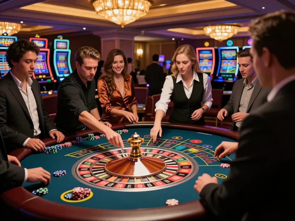 Players at a roulette table experiencing thrilling gameplay at c168.com casino.