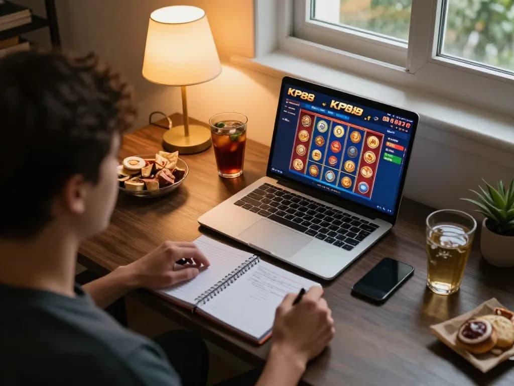 Engaging gameplay at KP88 online casino featuring vibrant table setup and strategic notes