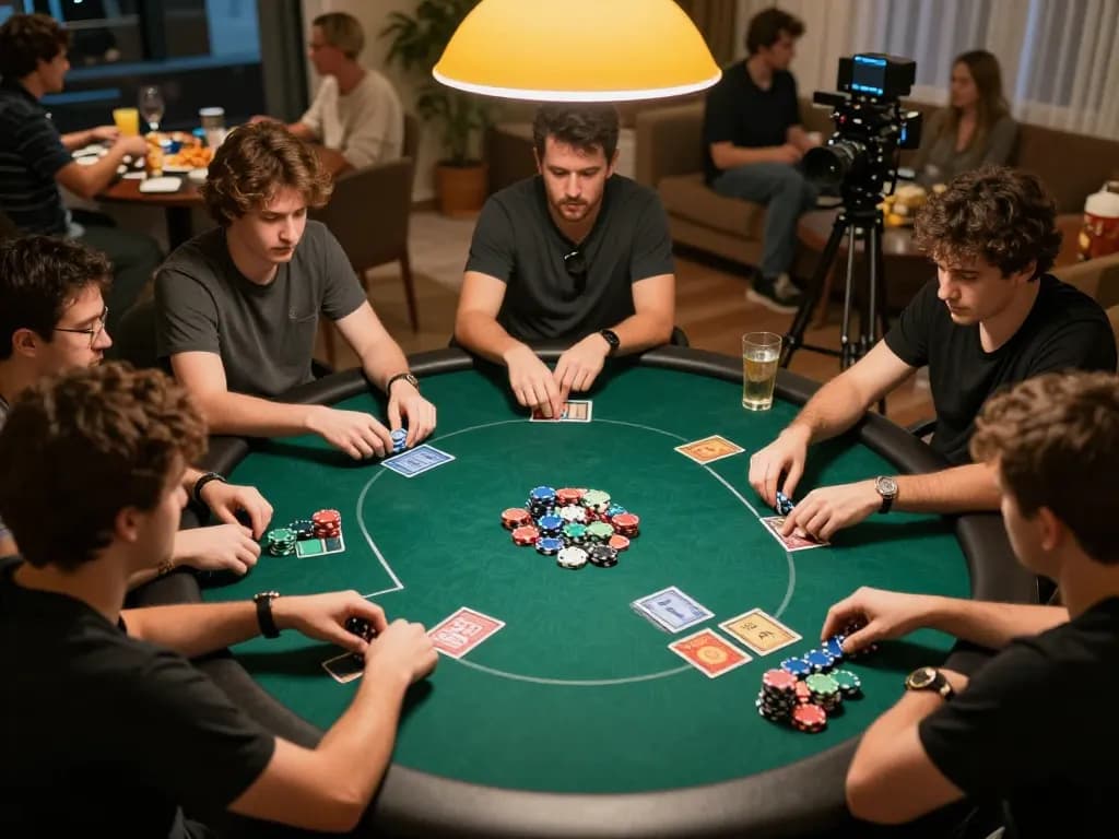 Players engaged in an intense poker game at home highlighting the camaraderie of 13Win