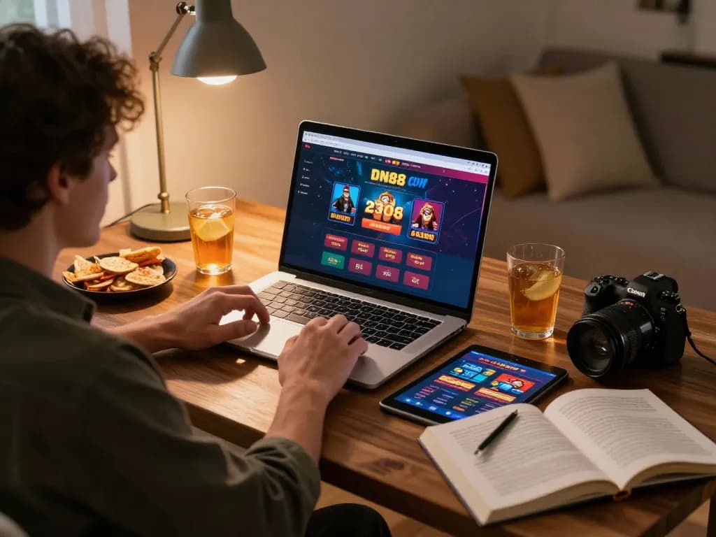 Engaging online gaming scene using DN88 com interface, player focused on strategy.