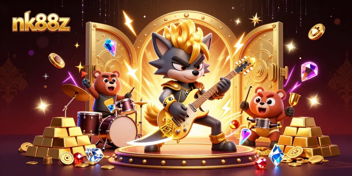 Experience the thrill of nk88z with dynamic casino action featuring vibrant characters and gold treasures.