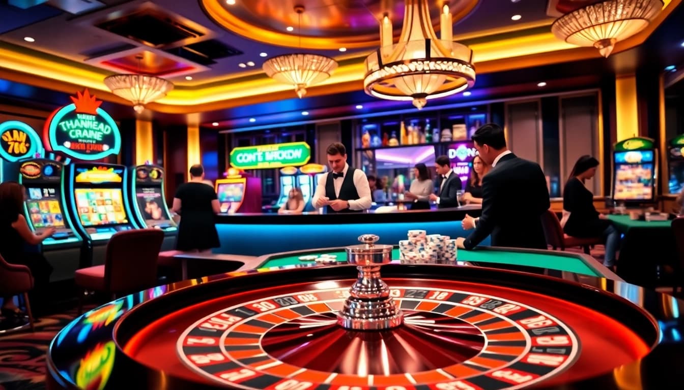 Engaging in thrilling bets at a vibrant casino scene, emphasizing thabet không bị chặn for seamless access.