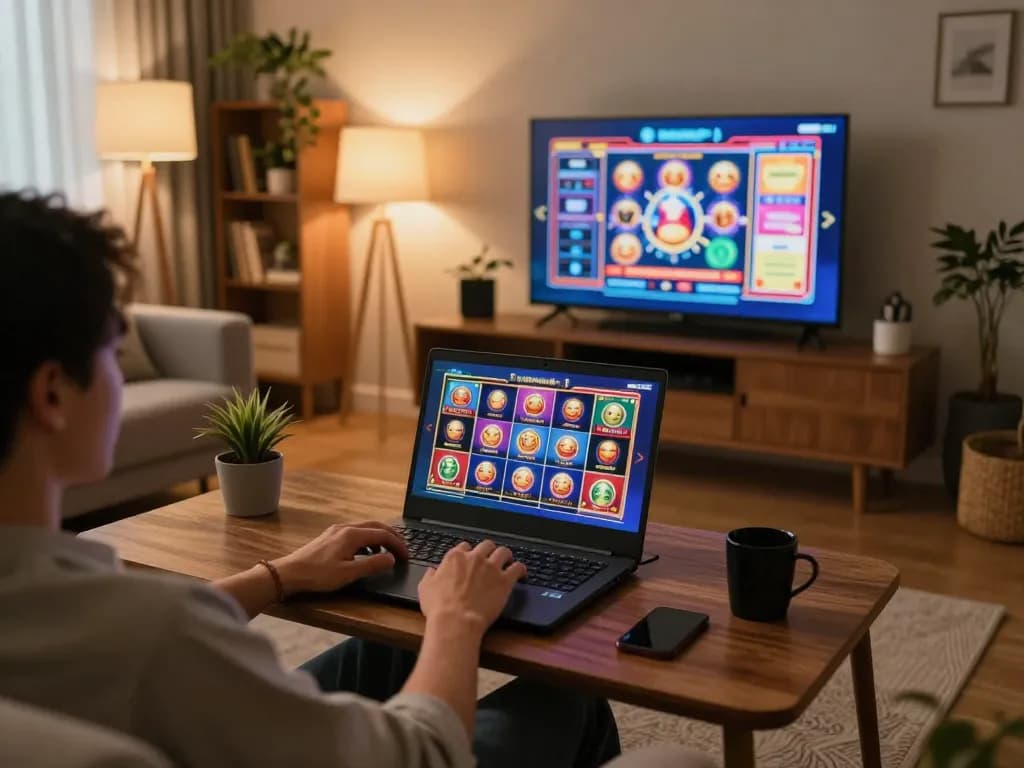 Bong88 online casino gaming in a cozy setup with a dynamic gaming screen.