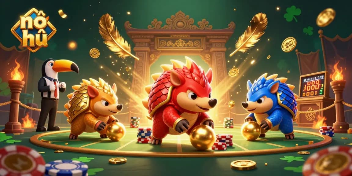 Experience thrilling nổ hũ action with cartoon pangolins battling through a casino backdrop