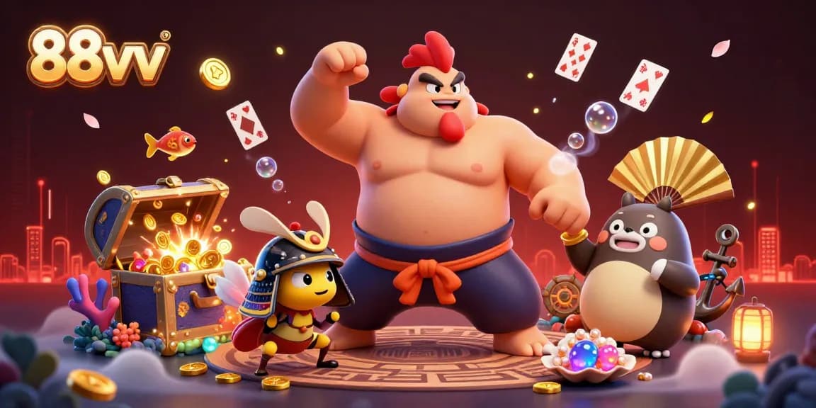 Experience exciting gameplay with 88vv's unique sumo wrestler rooster and samurai cricket.