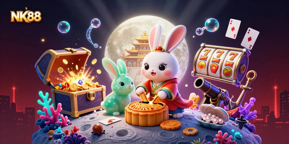 Engage with NK88's thrilling slot games featuring a moon rabbit at the casino.