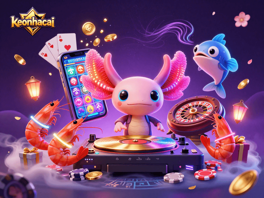 Engage in exciting gameplay with keonhacai through a vibrant casino-themed underwater DJ party illustration.
