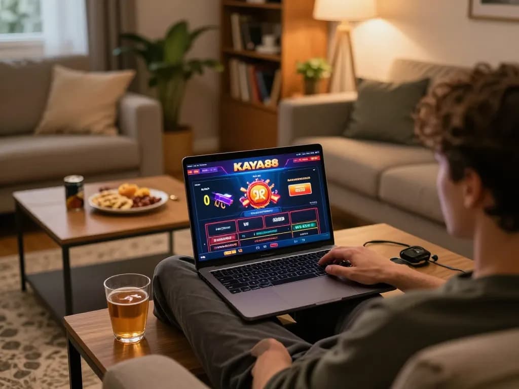 KAYA88 online gaming experience with a player enjoying casino games from home setup