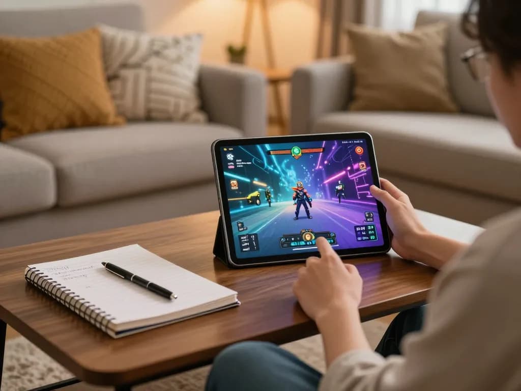 B52Club user enjoys a mobile gaming session at home, emphasizing excitement and strategy.