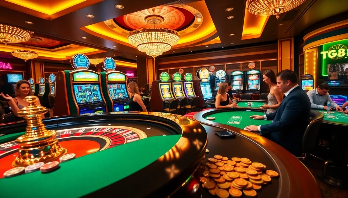 Players engaging in high-stakes games at the TG88 Casino, showcasing vibrant gaming action.