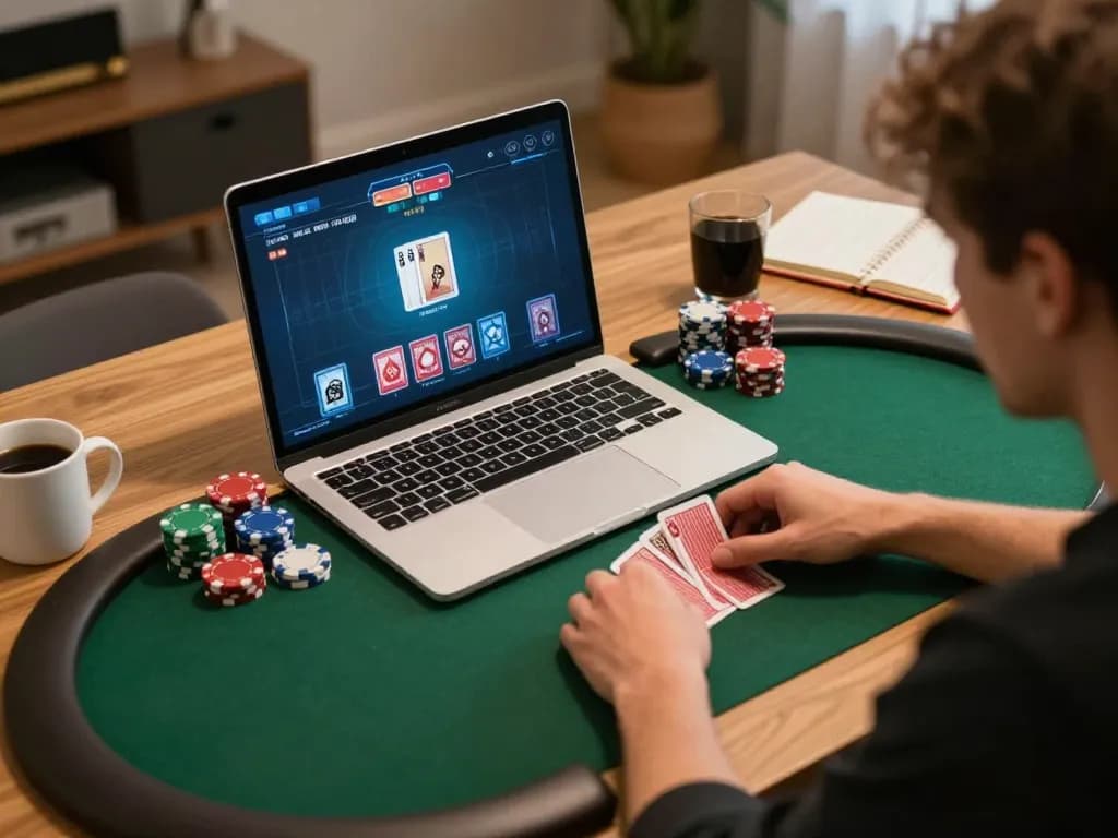 Player engages in an intense online poker game on soibetzz, showcasing strategy and concentration