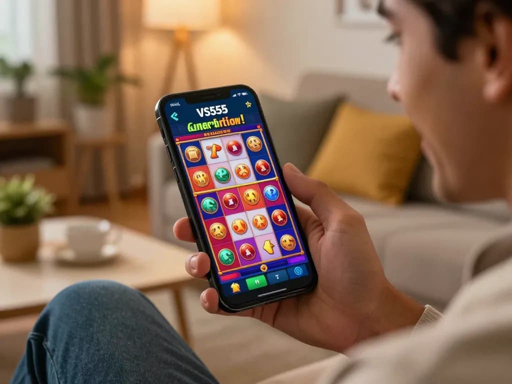Player using the VS555 Bangladesh app to spin slots for excitement and big wins