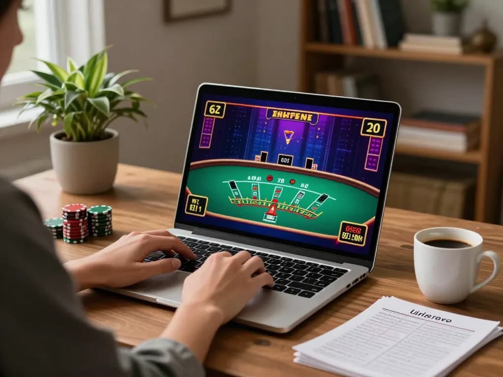 Engaged user enjoying live blackjack on UK88 platform, showcasing online gaming experience